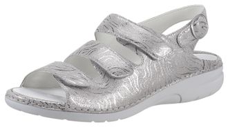 Waldl&auml;ufer Riemchensandale WALDL&Auml;UFER GUNNA, Damen, Gr. 7 (40,5), grau (grau, metallic), Veloursleder, Schuhe Riemchensandale, Sommerschuh, Sandalette, Keilabsat