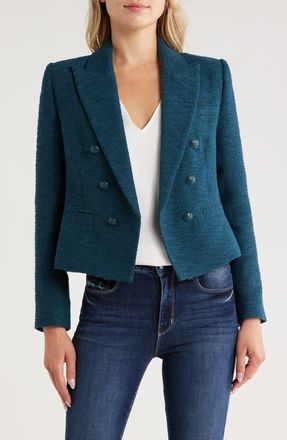L'agence Brooke Double Breasted Crop Cotton Blend Blazer in Deep Teal/Rococo at Nordstrom Rack, Size 14
