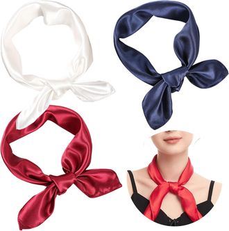 Generic 3Pack Satin Scarf for Women, White 60x60cm Satin Head Scarf, Square Silk Feeling Bandana for Hair, Neck, Bag Accessory, Retro Style for Office, Weddin