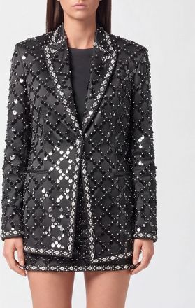 Philipp Plein Blazer corto in cr&ecirc;pe con revers a lancia e logo di strass