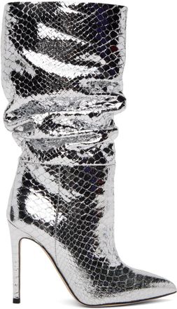 PARIS TEXAS Silver Snake Slouchy Boots