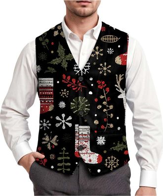 Generic Xmas Waistcoat Mens Festive Designed Waistcoat For Christmas Celebrations, Breathable Fabric & Adjustable Fit, A Standout Piece For Your Holiday Wardr