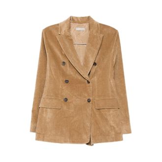 Antonelli Blazers, female, Beige, Size: M Corduroy Button-Up Jacket in Camel Brown
