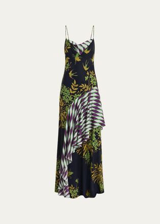 Diane Von F&uuml;rstenberg Veda Draped Mixed-Print Maxi Dress