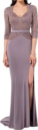 Terani Couture Embroidered Lace Bodice Mother Of The Bride Dress In Taupe