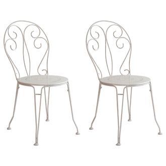Dibor Set of 2 Vintage White Indoor Outdoor Garden Furniture Bistro Chairs