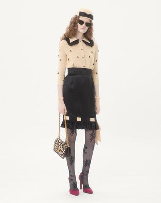 Valentino Gonna Midi In Double Satin Donna NERO/BETULLA 40