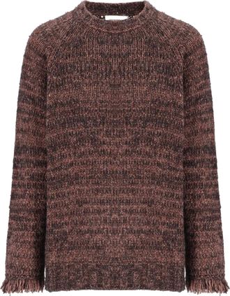 Laneus Maglione girocollo con frange - Marrone