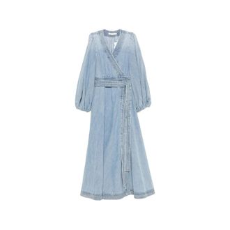 Zimmermann Indra Wrap Midi Dress - female - Zimmermann - Wrap Dresses - Blue - XS - Dresses