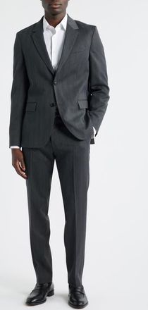 BOSS Houston Slim Fit Charcoal Grey Wool Blend Herringbone Suit in Medium Grey at Nordstrom, Size 36 Regular