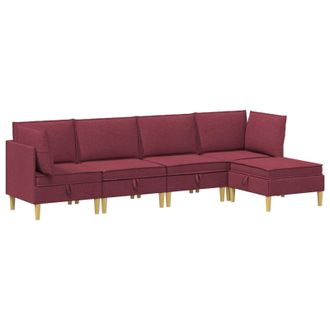 vidaXL Juego De Sof&aacute; Modular Con Almacenamiento 5 Pcs Rojo Vino Tela Vidaxl