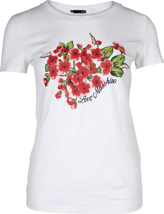 Love Moschino Flower Logo T-Shirt in White Cotton
