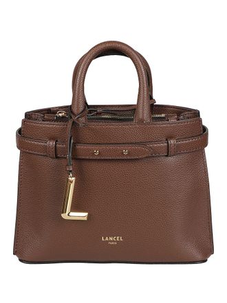 Lancel Textured Brown Cow Leather Small Zip Carryall Bag