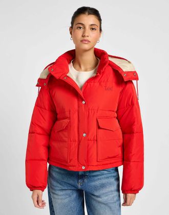 Lee Steppjacke LEE Lee Steppjacke Hooded Short Puffer, Damen, Gr. L, rot, Obermaterial: 100% Polyester PES., Jacken Steppjacke