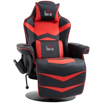 HOMCOM Homcom - Sedia Da Gamer Massaggiante E Reclinabile Con Poggiapiedi Nero E Rosso