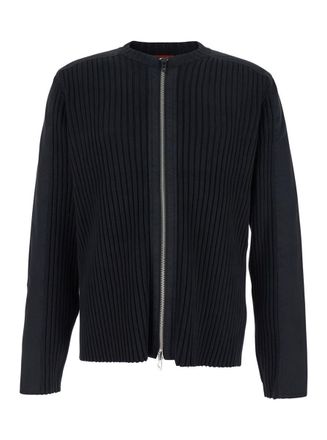 Diesel K-Matty Black Crewneck Ribbed Knit Sweatshirt With Front Zip Closure In Cotton Man