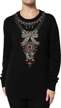 Dolce & Gabbana Womens Black Cashmere Crystal Embellished Sweater Clothing