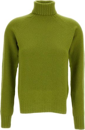 Drumohr Green Flat-Knit Wool Turtleneck