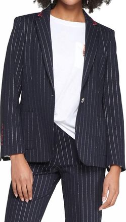 Vilagallo Pinstripe Embroidered Blazer In Navy Blue