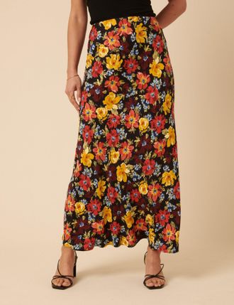 Nobody's Child Black Floral Midi Skirt