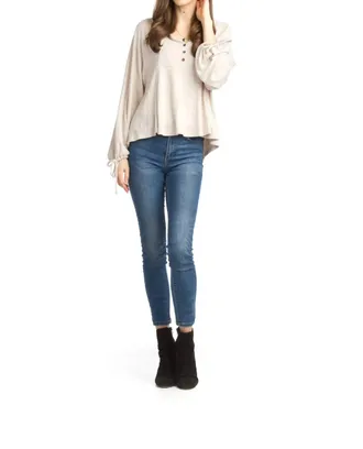 Papillon Soft Boho Lightweight Sweater With Tie Sleeves In Beige