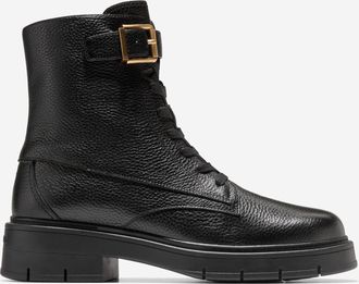 Cole Haan Womens Grand Flex Fenella Buckle Lace-Up Waterproof Booties - Black Size 10.5