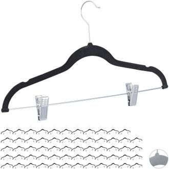 Relaxdays Pack De 60 Perchas Ropa Con Pinzas Y Giro De 360&ordm;, Metal, Negro, 43 Cm