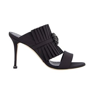 Manolo Blahnik Heeled Mules, female, Black, 6 UK, Silk Danteuil Pleated High-Heel Mules