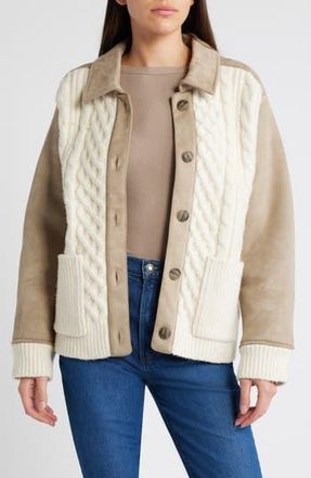 Treasure & Bond Faux Suede & Faux Shearling Sweater Jacket in Ivory- Grey Chia Combo at Nordstrom Rack, Size Small