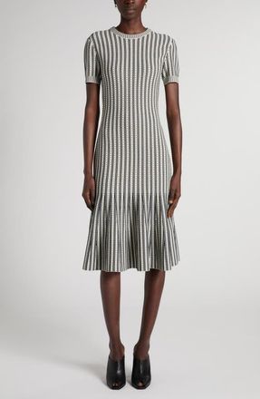 Alexander McQueen Jacquard Stripe Trumpet Sweater Dress in Ivory/navy at Nordstrom, Size 12 Us