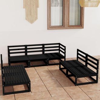 vidaXL Juego De Muebles De Jard&iacute;n 7 Piezas Negro Madera Maciza De Pino Vidaxl