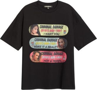 Criminal Damage Hotline Reality Crewneck T-Shirt in Black at Nordstrom, Size Xx-Large
