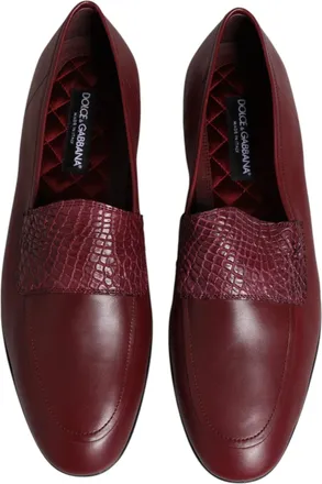 Dolce & Gabbana Mens Burgundy Calfskin Leather Formal Slip On Shoes Caiman