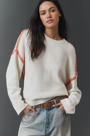 Maeve Long-Sleeve Crew-Neck Whipstitch Sweater