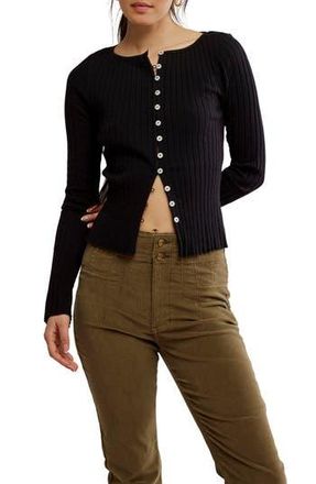Free People Tilly Rib Long Sleeve Button-Up Top in Black at Nordstrom Rack, Size X-Large