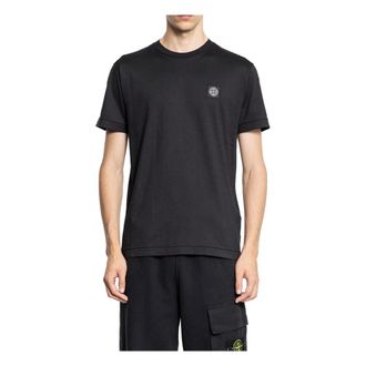 Stone Island Zwarte Katoenen Jersey T-Shirt met Kompas Logo - Heren - T-shirts - Zwart - XL - Katoen - Tops