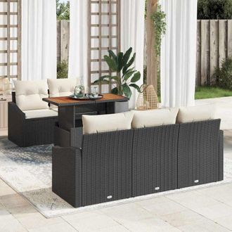 vidaXL Conjunto De Sof&aacute; De Jard&iacute;n 6 Pcs Negro Polirat&aacute;n Vidaxl
