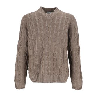 Settefili Cashmere Scollo V Treccia Vanis&eacute; 3 Fili-Knit - Heren - Truien - Grijs - Maat: XL Kasjmier