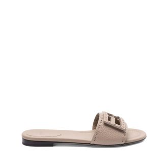 Fendi Baguette Leather Slides - female - Fendi - Sliders - Gray - 5 1/2 UK - Shoes