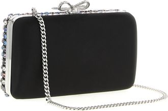 Self Portrait Womens Crystal-Embellished Clutch Black Polyester Elastane