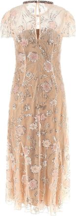 Self Portrait Sequin Floral Embellished Tulle Dress - Blush