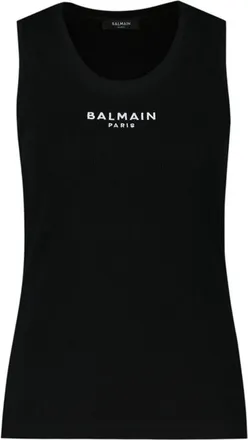 Balmain Womens Tank Top Black Cotton Tops