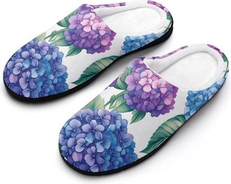 Generic Hydrangeas Flowers Mens Slippers Slip On Comfortable Fleece Cotton House Shoes Winter
