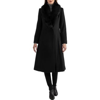 Sofiacashmere Toscana Genuine Dyed Lamb Shearling Collar Wool Blend Coat in Black at Nordstrom Rack, Size 10