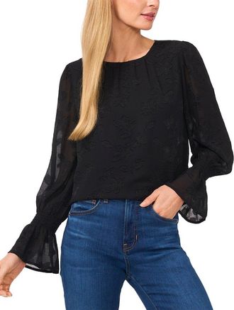 CeCe by Cynthia Steffe Cece Long Sleeve Smocked Cuff Crew Neck Blouse