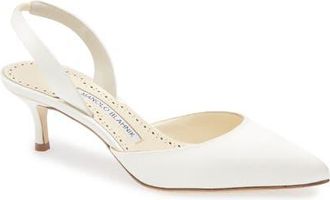 Manolo Blahnik Carolyne Bridal Pointed Toe Slingback Pump in Cream at Nordstrom, Size 7.5Us