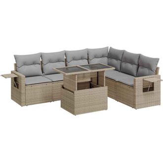 vidaXL Vidaxl - Set Sof&aacute;s De Jard&iacute;n 7 Piezas Y Cojines Rat&aacute;n Sint&eacute;tico Beige