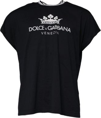 Dolce & Gabbana Mens Dark Blue Logo Crown Cotton Crew Neck T-Shirt
