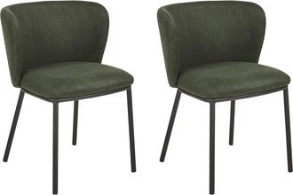 Beliani Beliani - Conjunto De 2 Sillas Verde Oscuro Negro Poli&eacute;ster Respaldo Curvo Sin Reposabrazos Mina