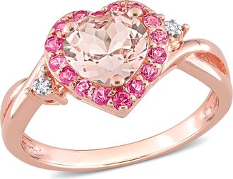 Mimi & Max Morganite-Pink Tourmaline and Diamond Heart Ring in Rose Silver